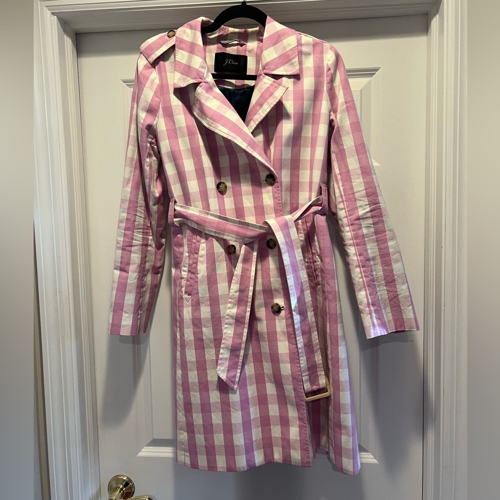 J. Crew Pink and White Checkered Coat